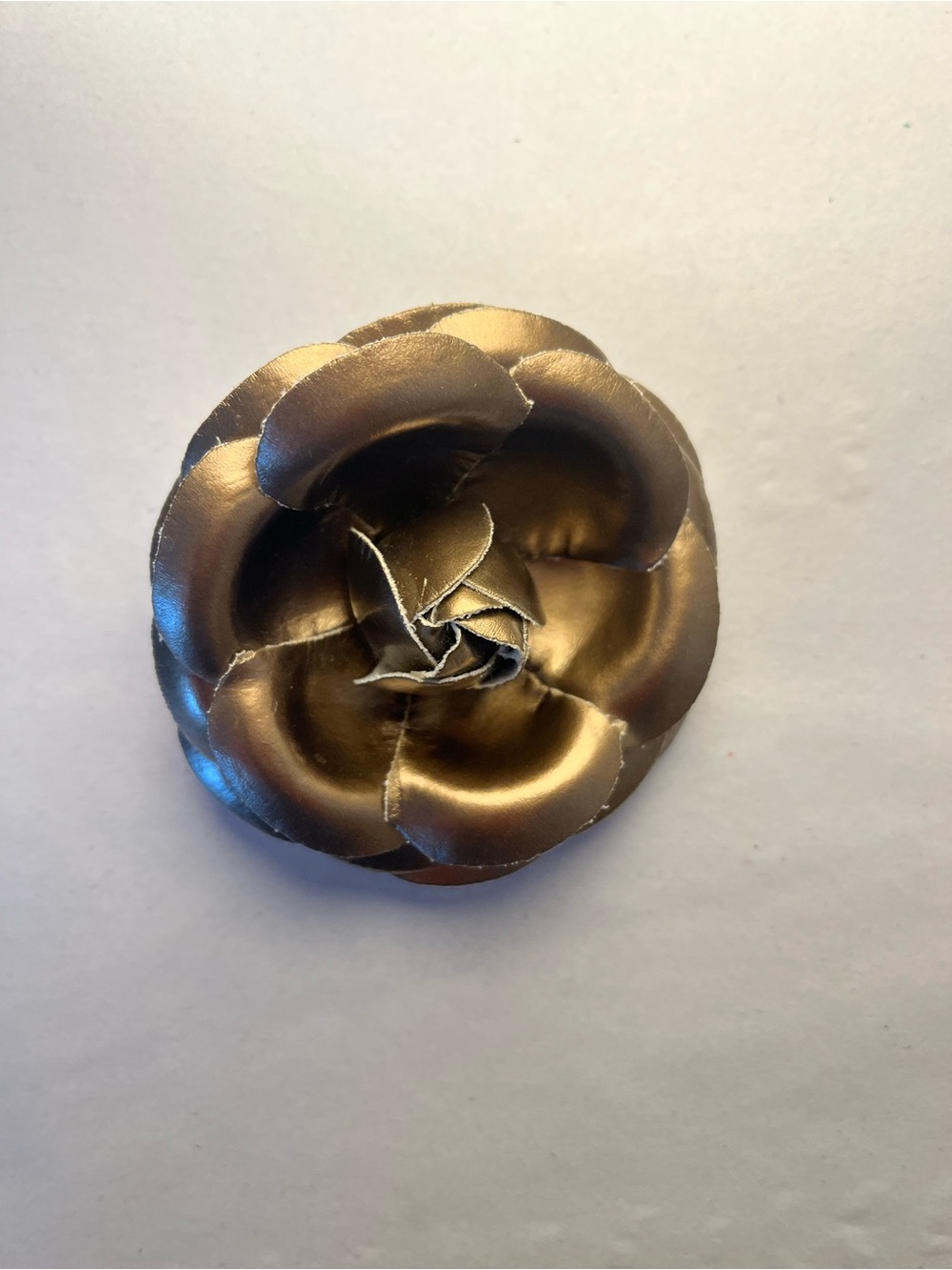 Faux Leather Flower Pin Brooch - Metallic Brown